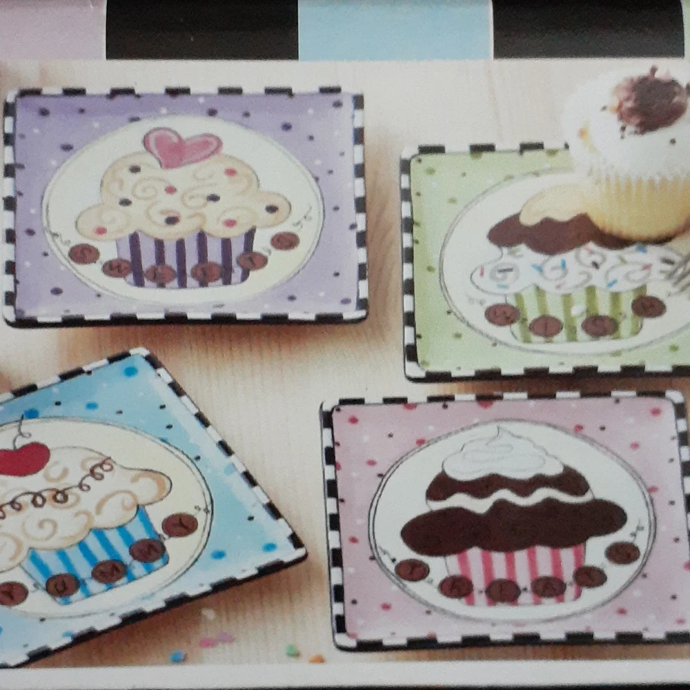 American Atelier At Home Confections 4 PC SQUARE Dessert Plate Set RARE New!